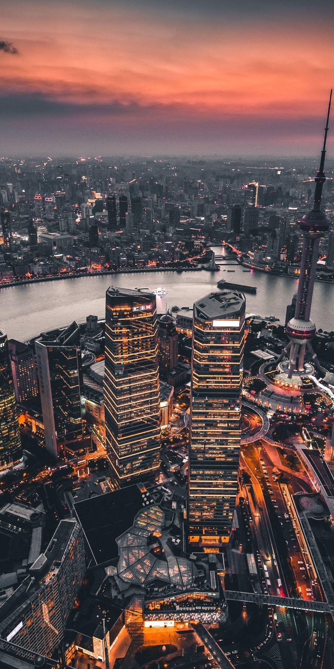 1080x2160 Shanghai, cityscape, evening, buildings, sunset, 1080x2160 wallpaper. City wallpaper, Sunset iphone wallpaper, City aesthetic
