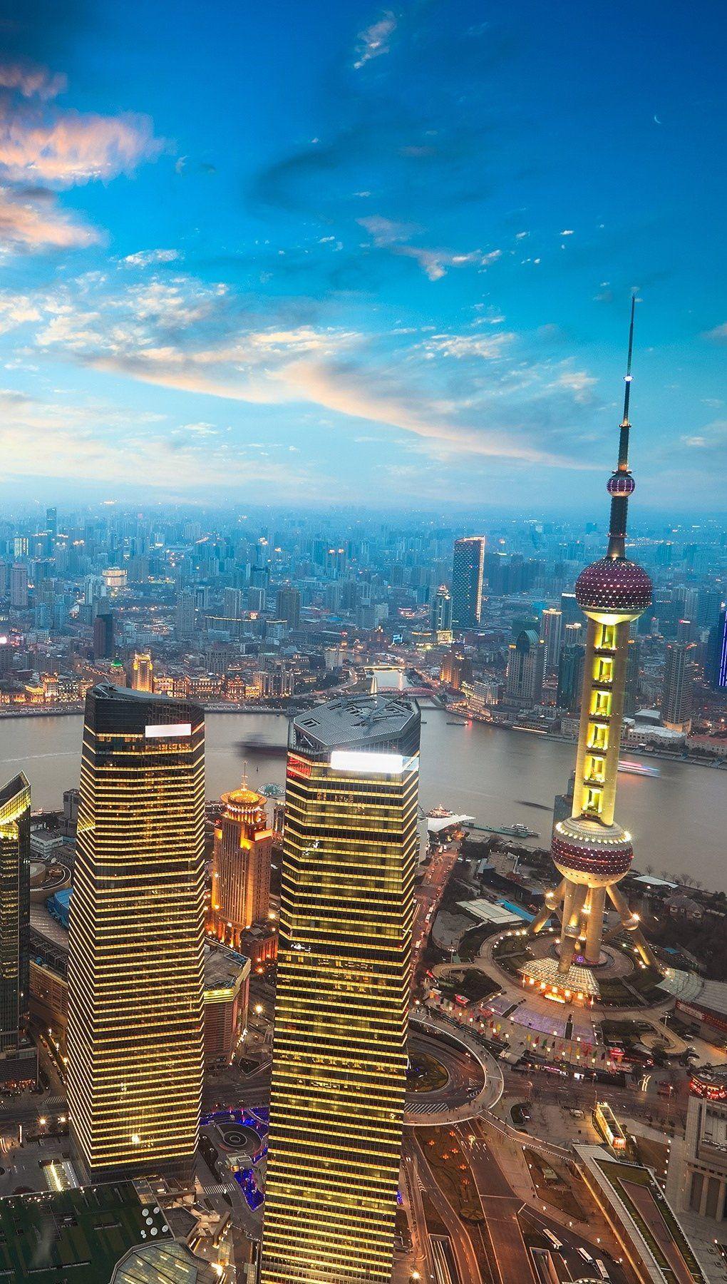1020x1800 Sunset in Shanghai Wallpaper