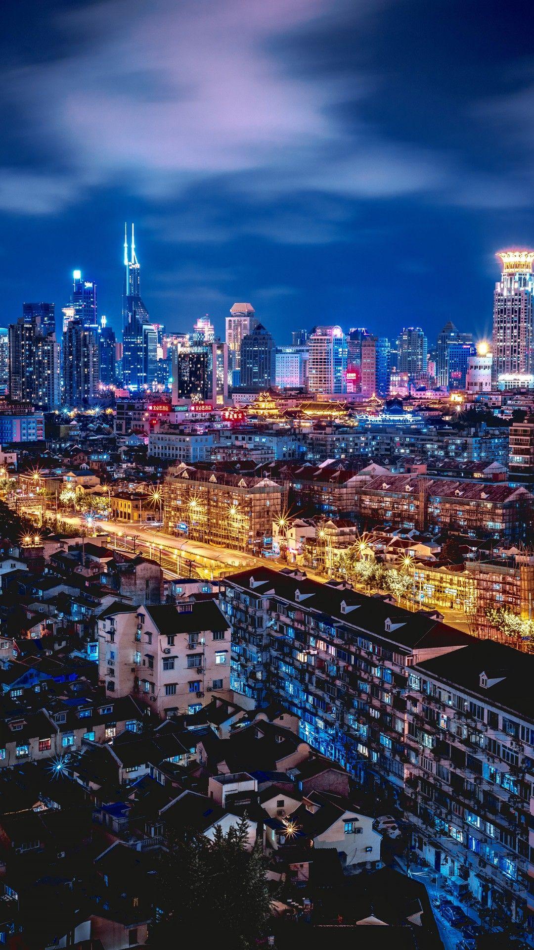 1080x1920 Shanghai Night Cityscape 4K Wallpaper
