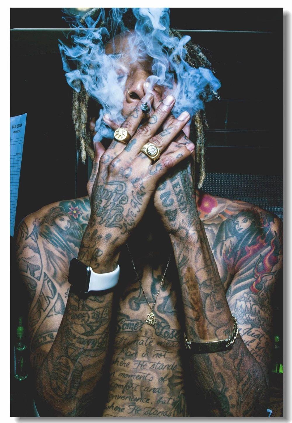 1000x1449 Custom Canvas Wall Mural Wiz Khalifa Smoking Poster Wiz Khalifa Wall Stickers Hip Hop Rapper Wallpaper Dining Room Decor. Wall Stickers