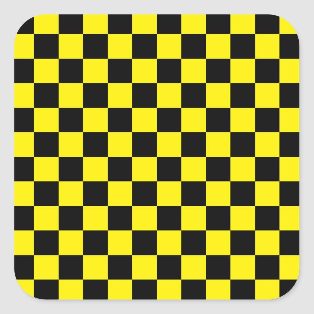 1024x1024 Checkered Black and Yellow Square Sticker. Zazzle.com. Yellow wallpaper, Checker wallpaper, Checker background