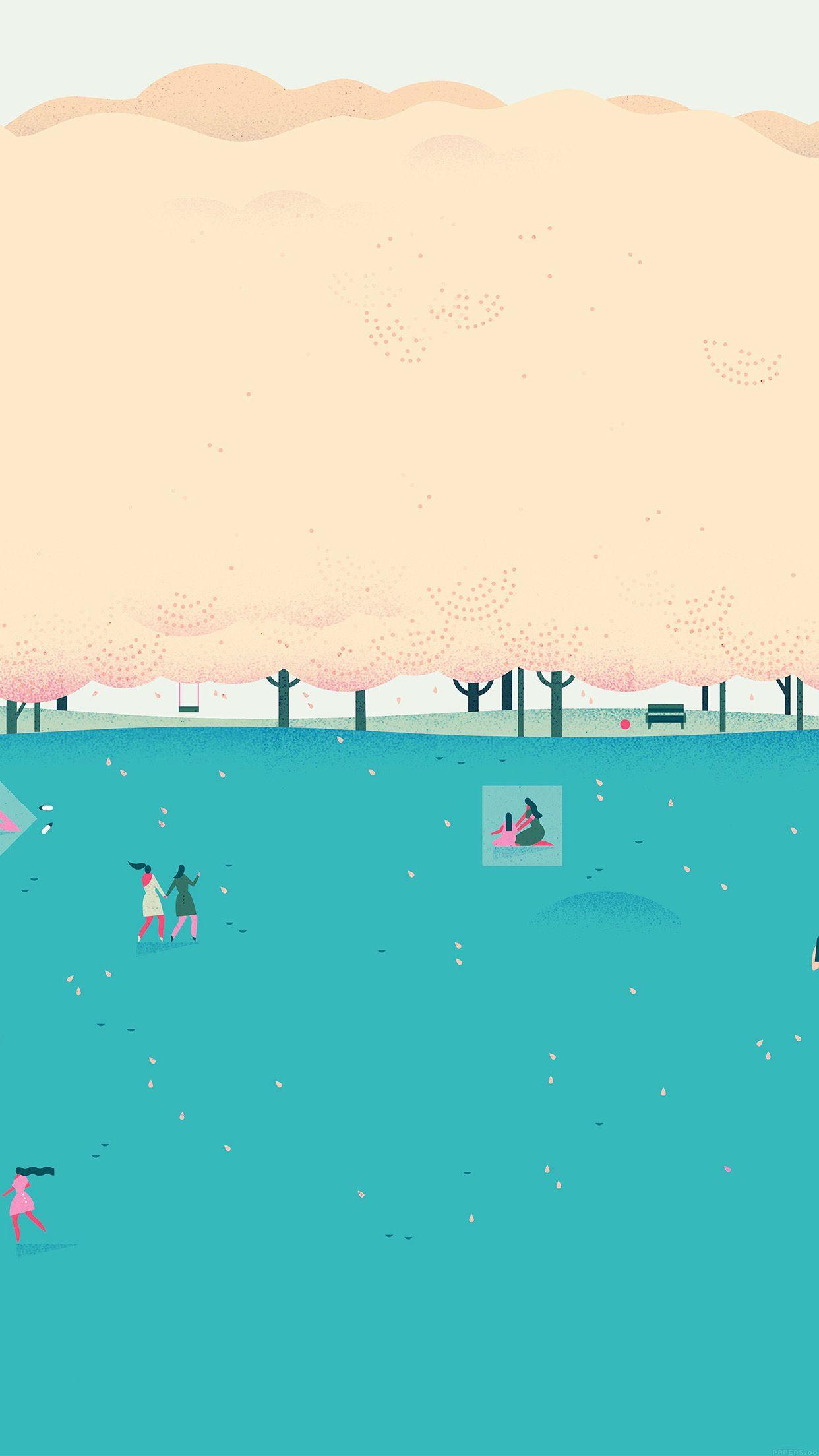 1242x2208 iPhone wallpaper. google lollipop blue picnic illust art