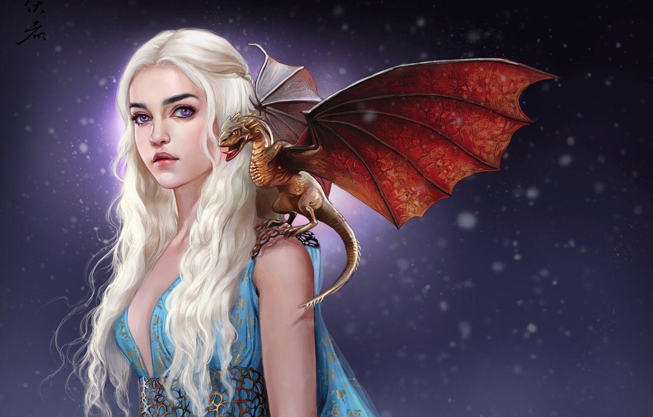 1332x850 Wallpaper girl, dragon, art, white hair, A Song of Ice and Fire, Game Of Thrones, A song of Ice and Fire, Game of Thrones, Daenerys Targaryen image for desktop, section фантастика