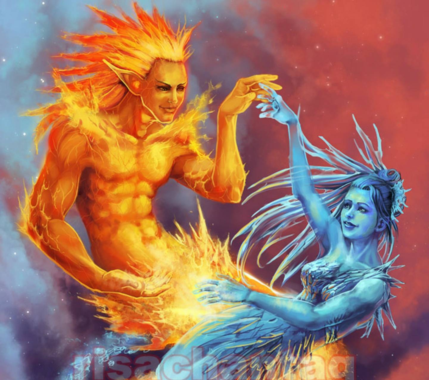 1440x1275 Fire and Ice People wallpaper