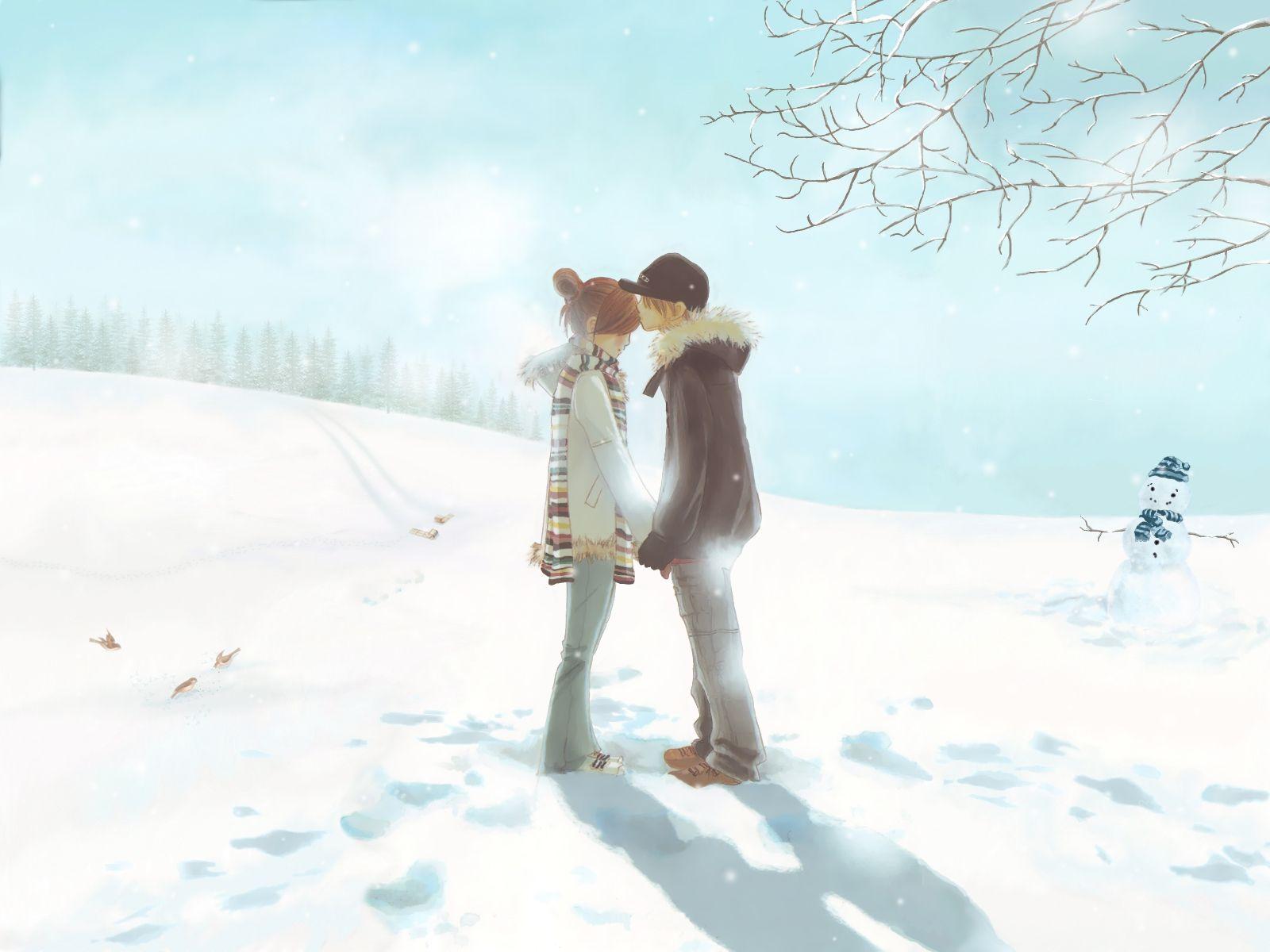 1600x1200 Anime Couple Winter Wallpaper