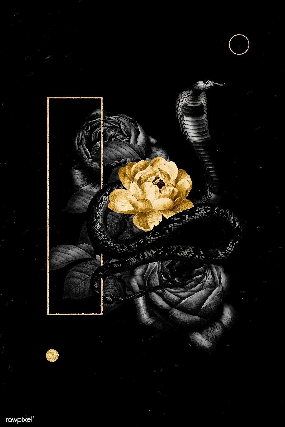 1200x1800 Download premium vector of Floral banner with a snake vector 1211940. Snake wallpaper, Floral banners, Snake drawing