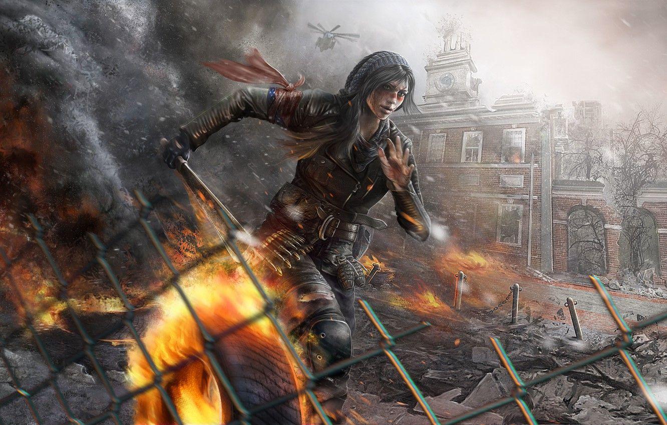 1332x850 Wallpaper girl, the city, fire, destruction, ruins, machete, Homefront: The Revolution image for desktop, section игры