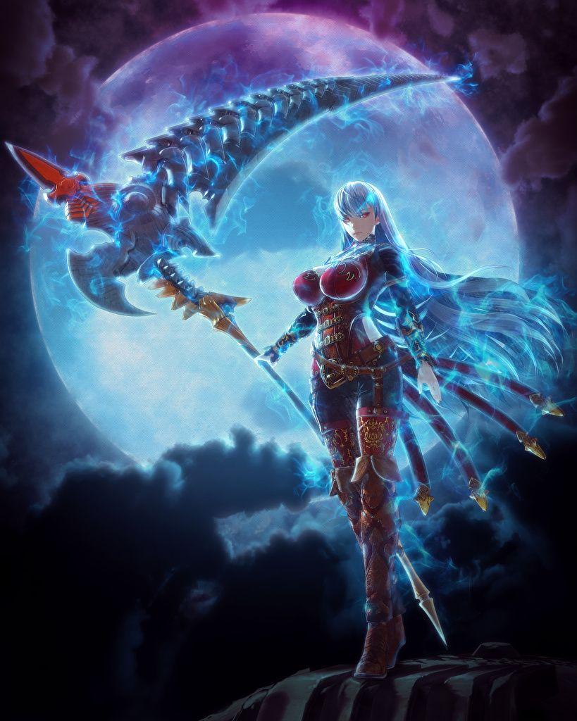 819x1024 Photos Scythe warrior Valkyria: Azure Revolution Girls Fantasy Moon