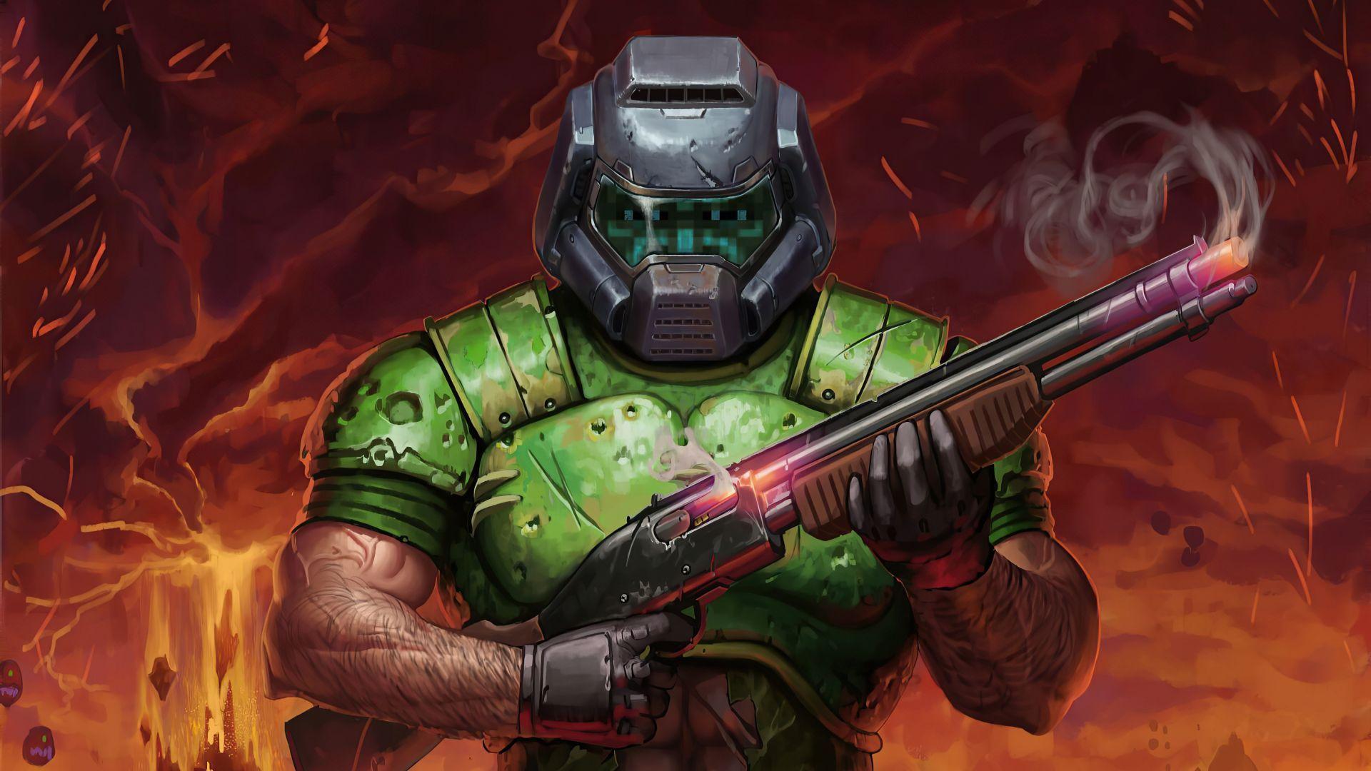 1920x1080 Desktop wallpaper game art, shotgun, doom eternal, HD image, picture, background, b021aa