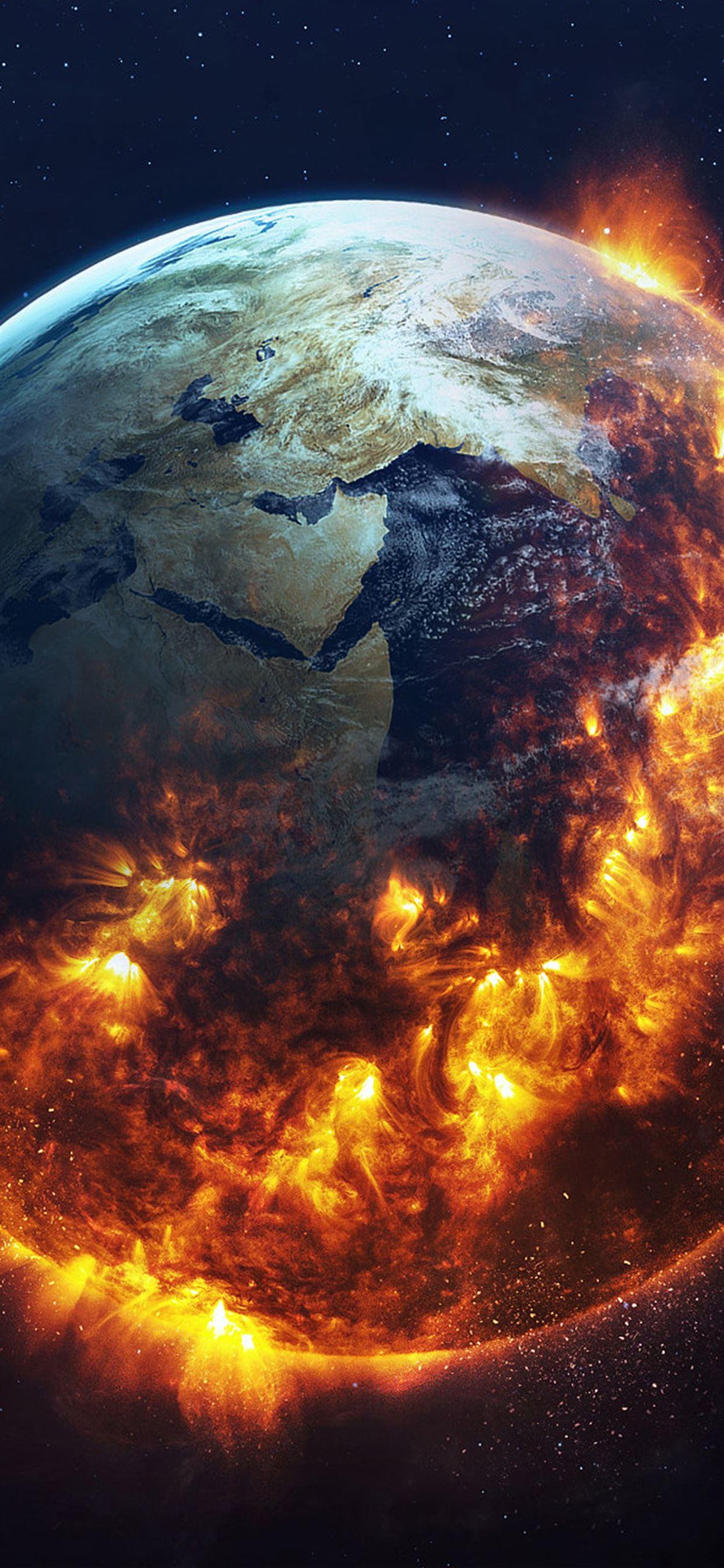 1242x2688 Earth space fire iPhone X Wallpaper Free Download