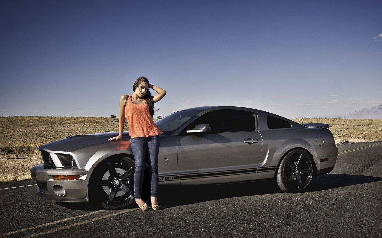 1280x799 Desktop Wallpaper Ford Mustang Shelby GT500 gray Girls Side auto
