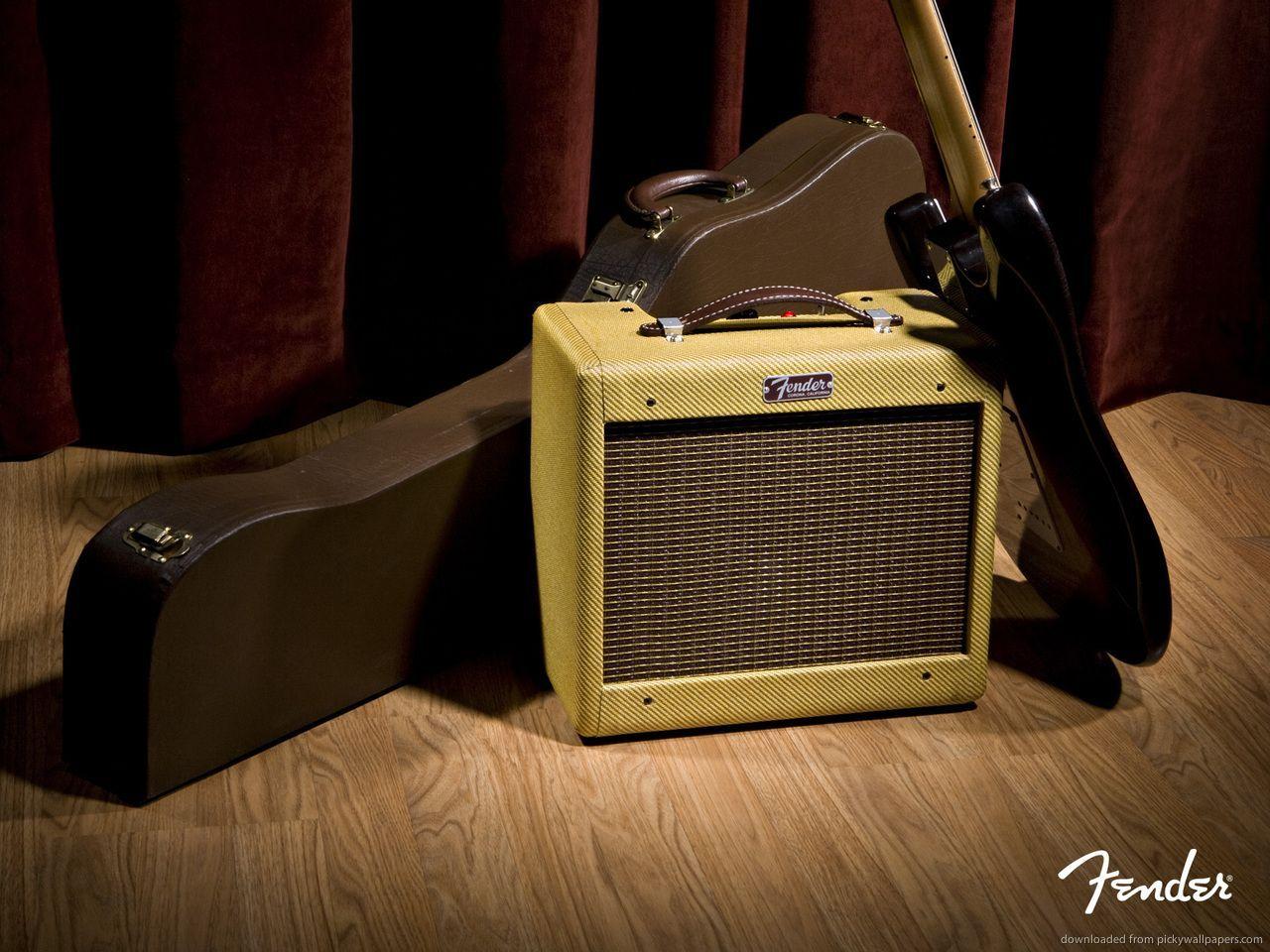 1280x960 Fender amplifier, guitar and case wallpaper