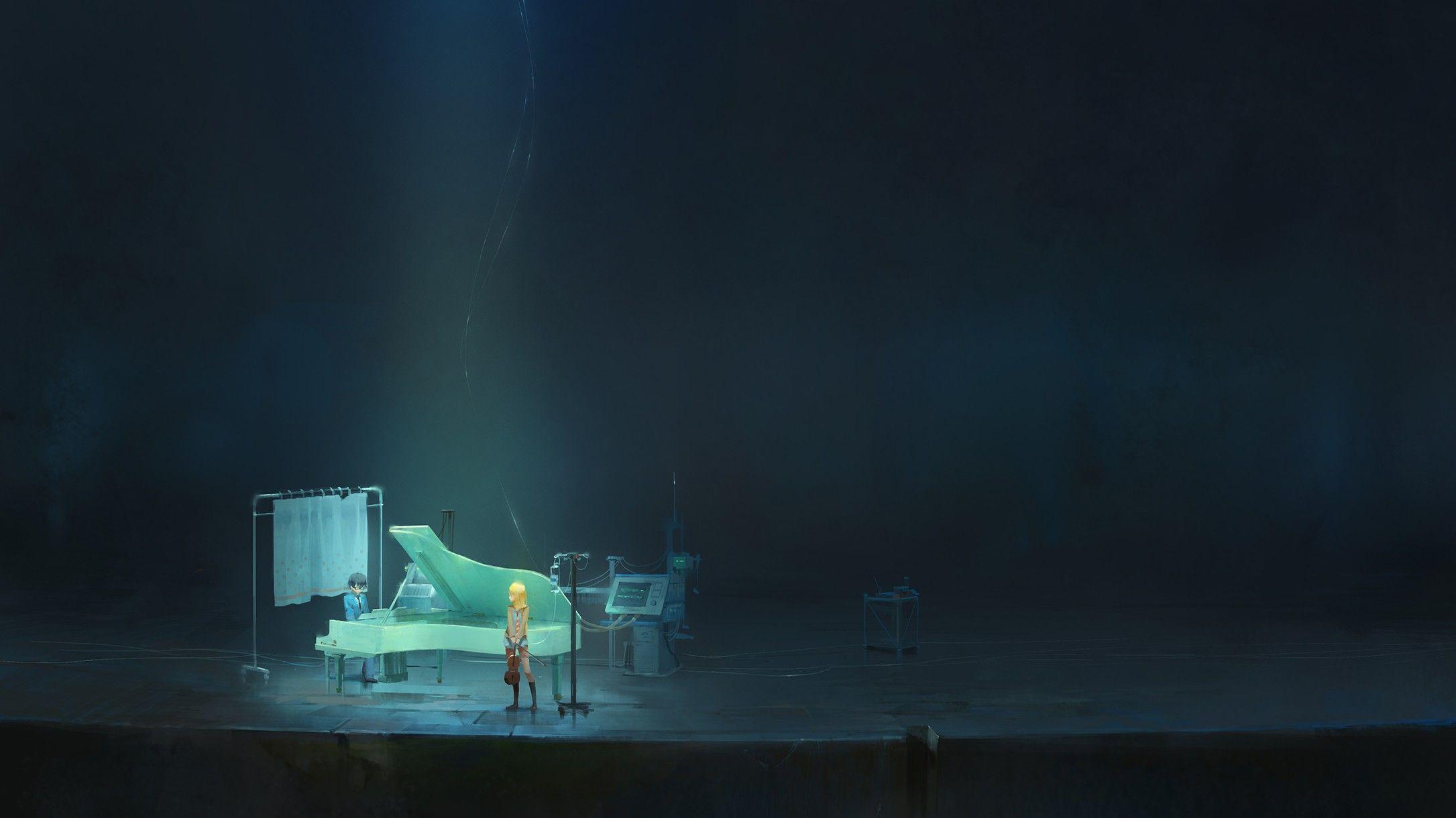 2171x1220 #couple, #sadness, #Shigatsu wa Kimi no Uso, #anime, #dark, #piano, #music, wallpaper. Mocah HD Wallpaper