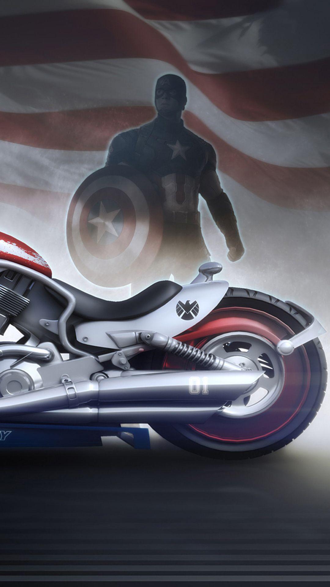 1080x1920 Captain America Bike iPhone 6s, 6 Plus, Pixel xl , One Plus 3t, 5 HD 4k Wallpaper, Image, Background, Photo and Picture