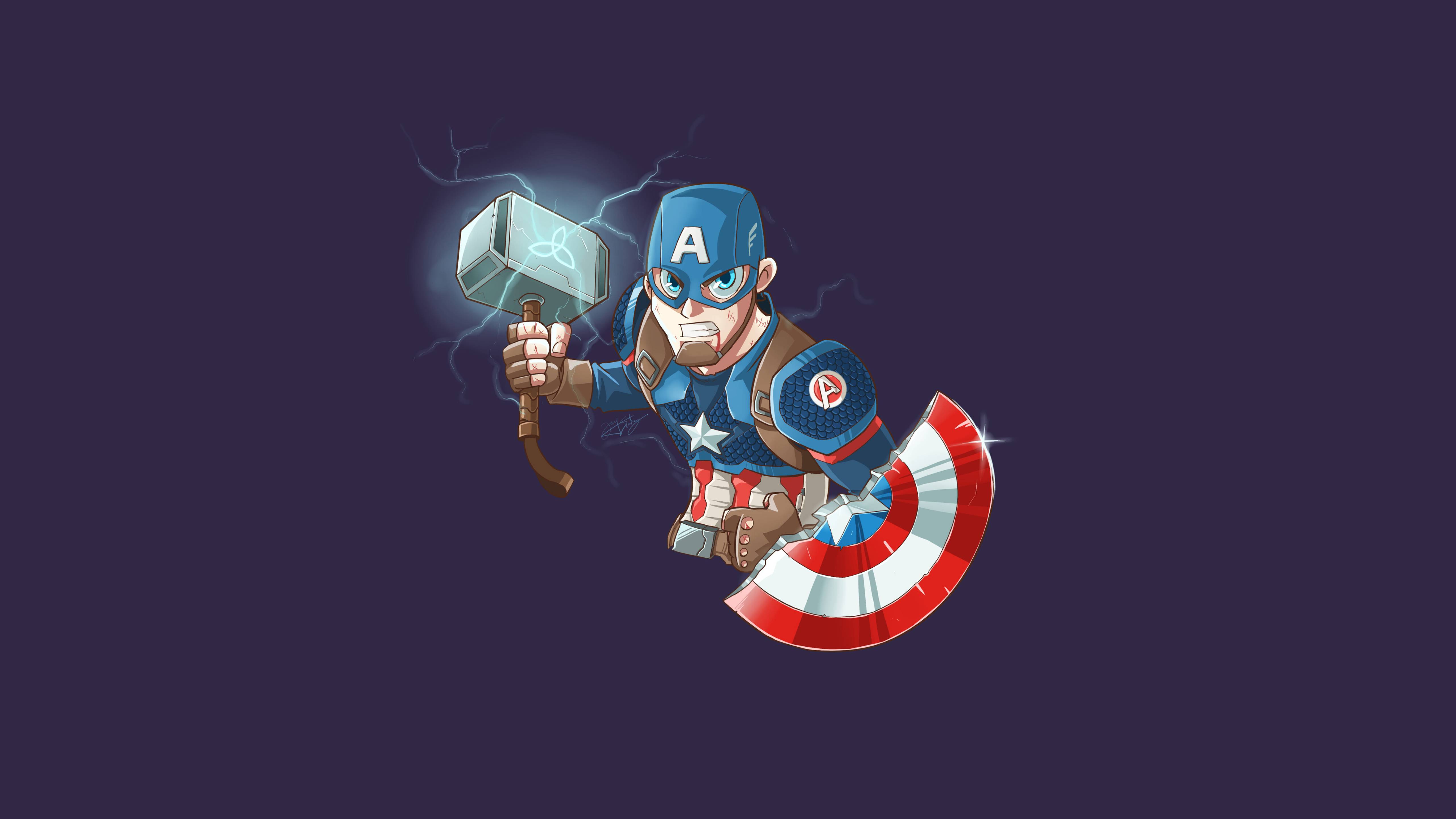 5120x2880 Captain America with Mjolnir and Shield Art 5K Wallpaper, HD Artist 4K Wallpaper