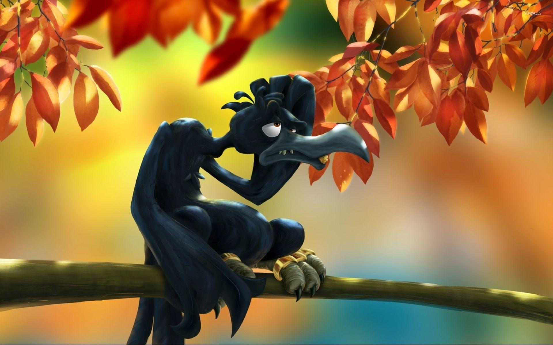 1920x1200 Funny looking black eagle on a tree branch wallpaper Art wallpaper