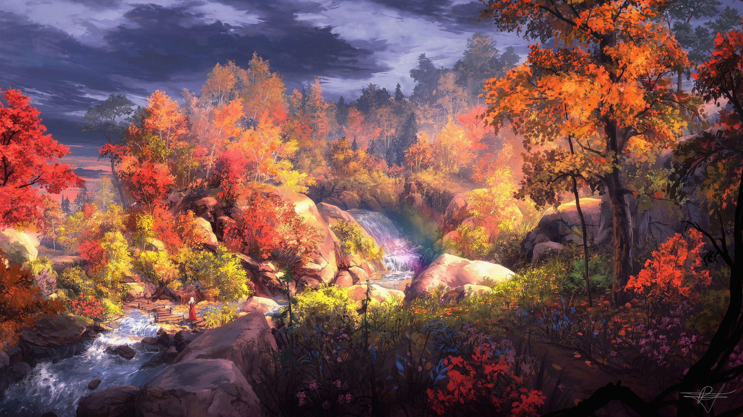 2560x1440 Fantasy Autumn Painting 4k 1440P Resolution HD 4k Wallpaper, Image, Background, Photo and Picture