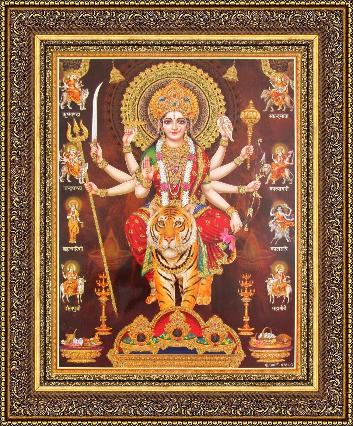 1160x1400 Avercart Goddess Amba / Ambaji / Ambika / Sheravali / Maa Ambe with 9 forms of Durga (Nav Durga) Poster 8.5x11 inch with Photo. Goddess sculpture, Goddess, Durga