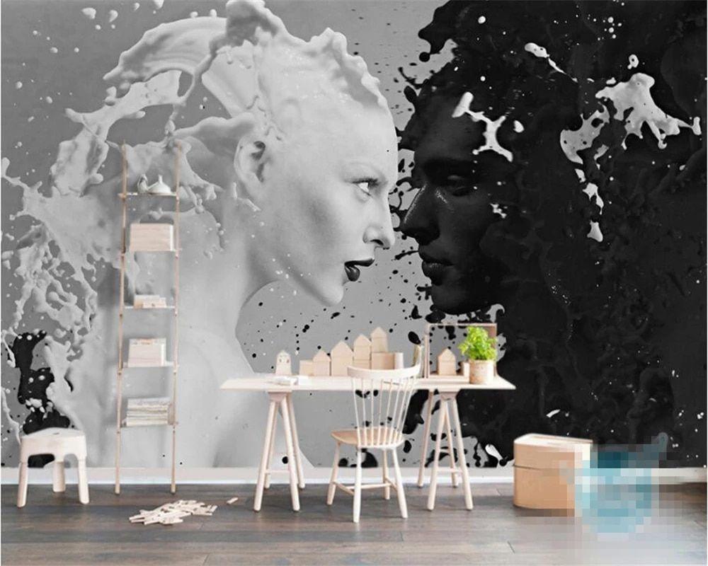 1000x800 beibehang Custom Wallpaper European Creative Inkjet Black and White Couple Looking Back Sofa TV Background Wall 3D wallpaper. custom wallpaper. 3D wallpaperwall 3D wallpaper
