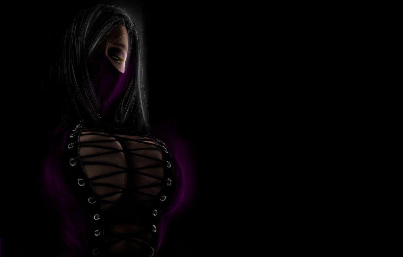 1332x850 Wallpaper look, background, black, the game, mask, art, Mortal Kombat, character, Mileena image for desktop, section игры