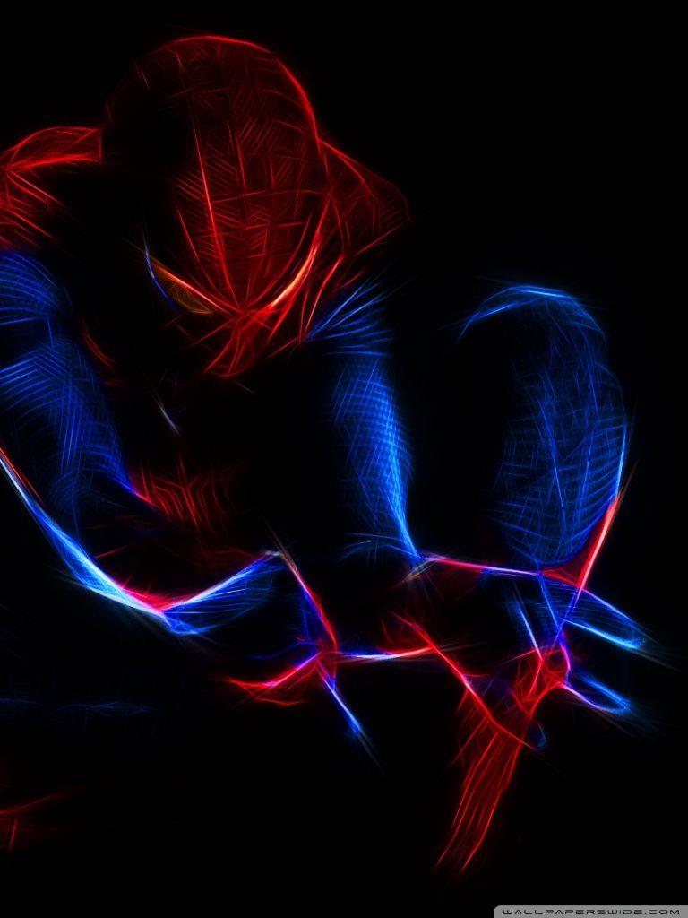 768x1024 Spiderman Neon Red Wallpaper