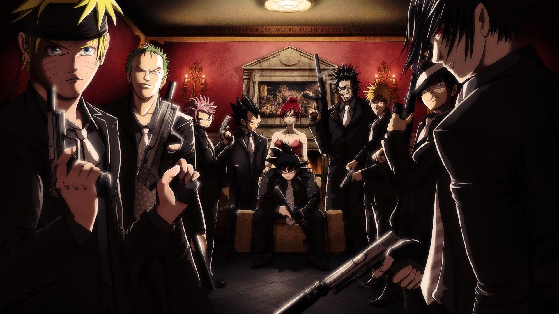 1920x1080 Vegeta, guns, humor, Bleach, Kurosaki Ichigo, Zaraki Kenpachi, funny, weapons, Son Goku, Roronoa Zoro, mafia, Fairy Tail, anime, Naruto Uzumaki, Monkey D Luffy, gangsters, Erza Scarlet wallpaper