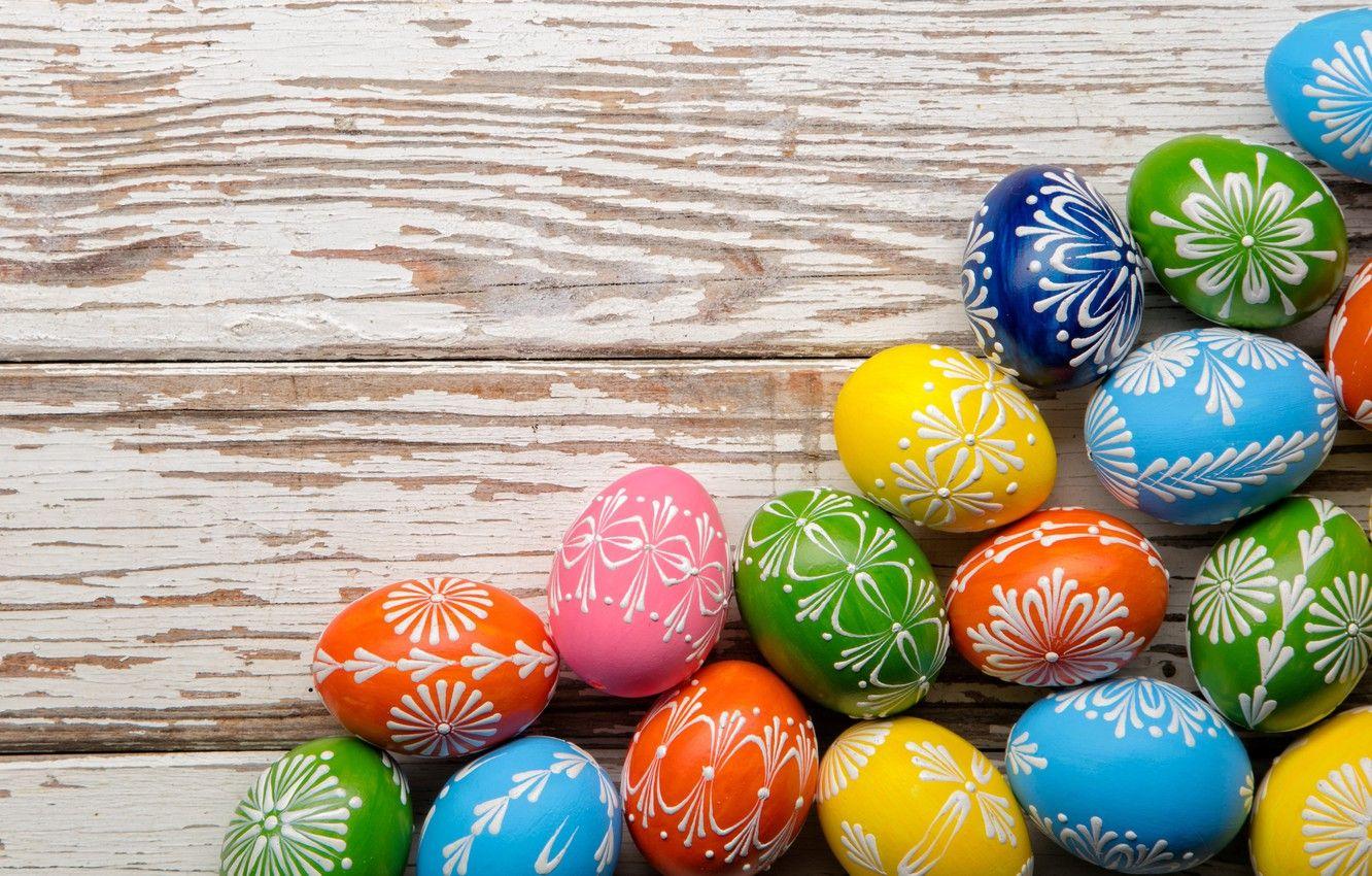 1332x850 Wallpaper colorful, Easter, happy, wood, spring, Easter, eggs, holiday, the painted eggs image for desktop, section праздники