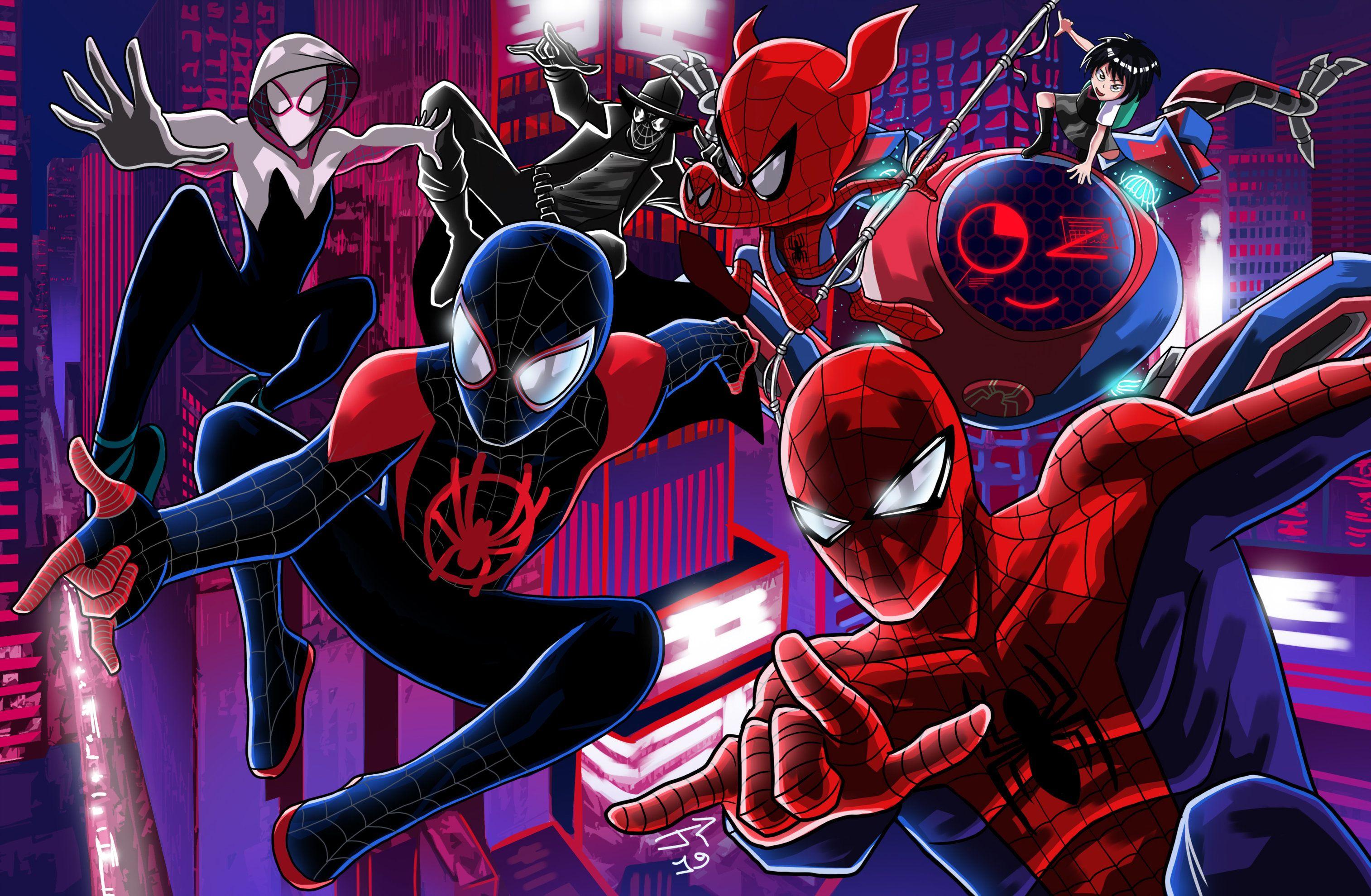 3028x1980 Miles Morales, Spider Ham, Peni Parker, Spider Man, Spider Man Noir, Spider Man: Into The Spider Verse Wallpaper