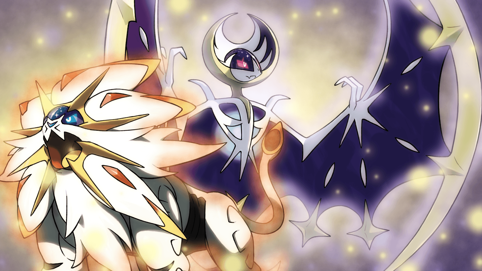 1600x900 lunala and solgaleo (pokemon and 3 more)