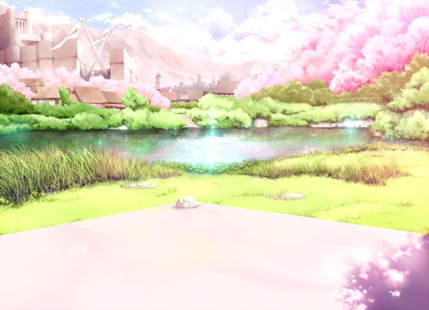 1432x1036 Cute Green Anime Landscape Wallpaper