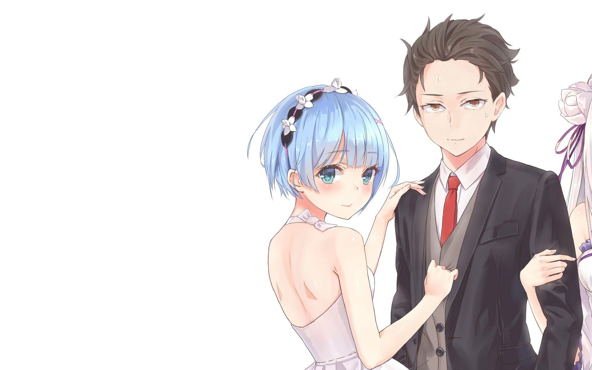 1920x1200 Wallpaper Natsuki Subaru, Suit, Rem, Wedding Dress, Datsweattho, Reː Zero, Couple