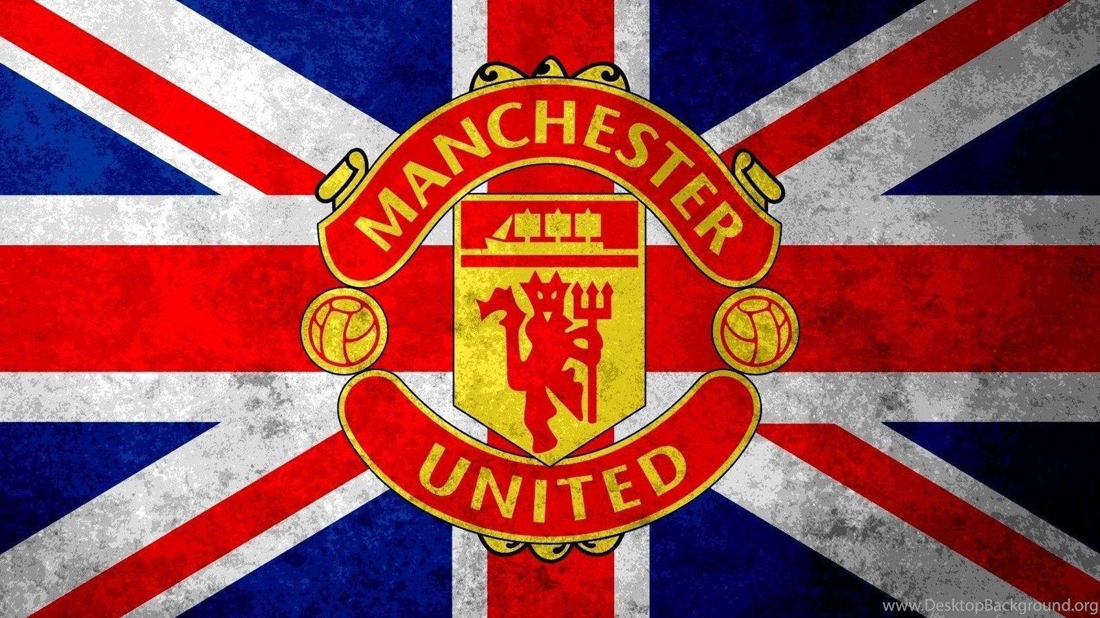1600x900 Manchester United Logo Wallpaper With Great Britain Flag. Desktop Background