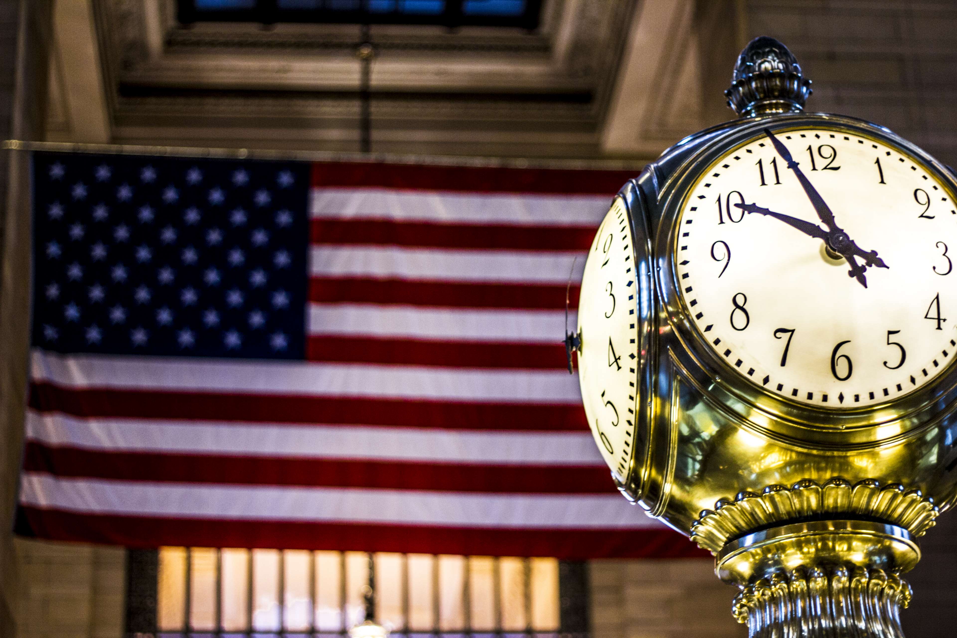 3840x2560 america, american flag, clock, flag, grand central station, nyc 4k wallpaper