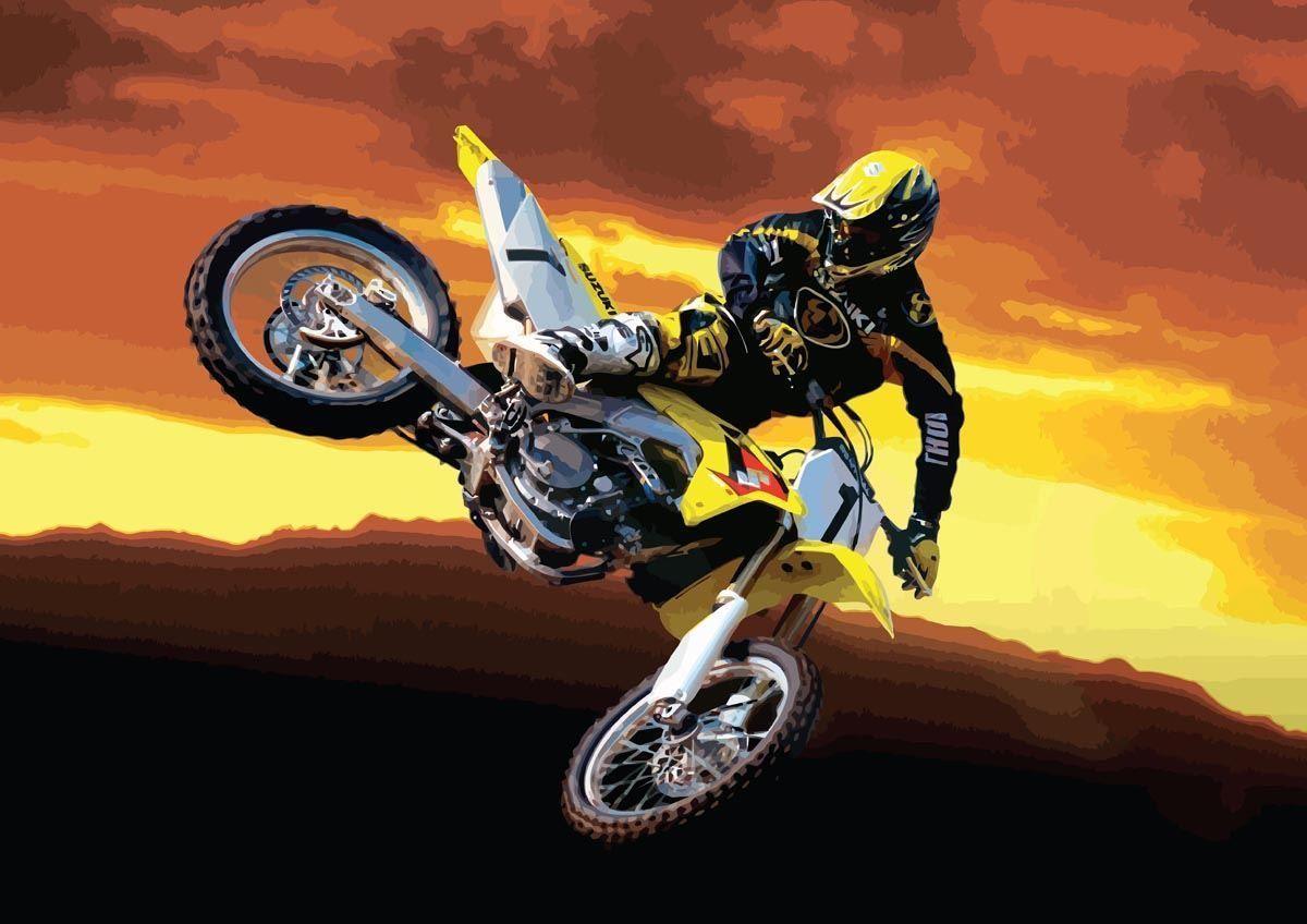 1200x848 MOTOCROSS JUMP MOTORBIKE YELLOW SUNSET NEW ART PRINT POSTER YF1375. eBay. Motocross bikes, Suzuki motocross, Motocross