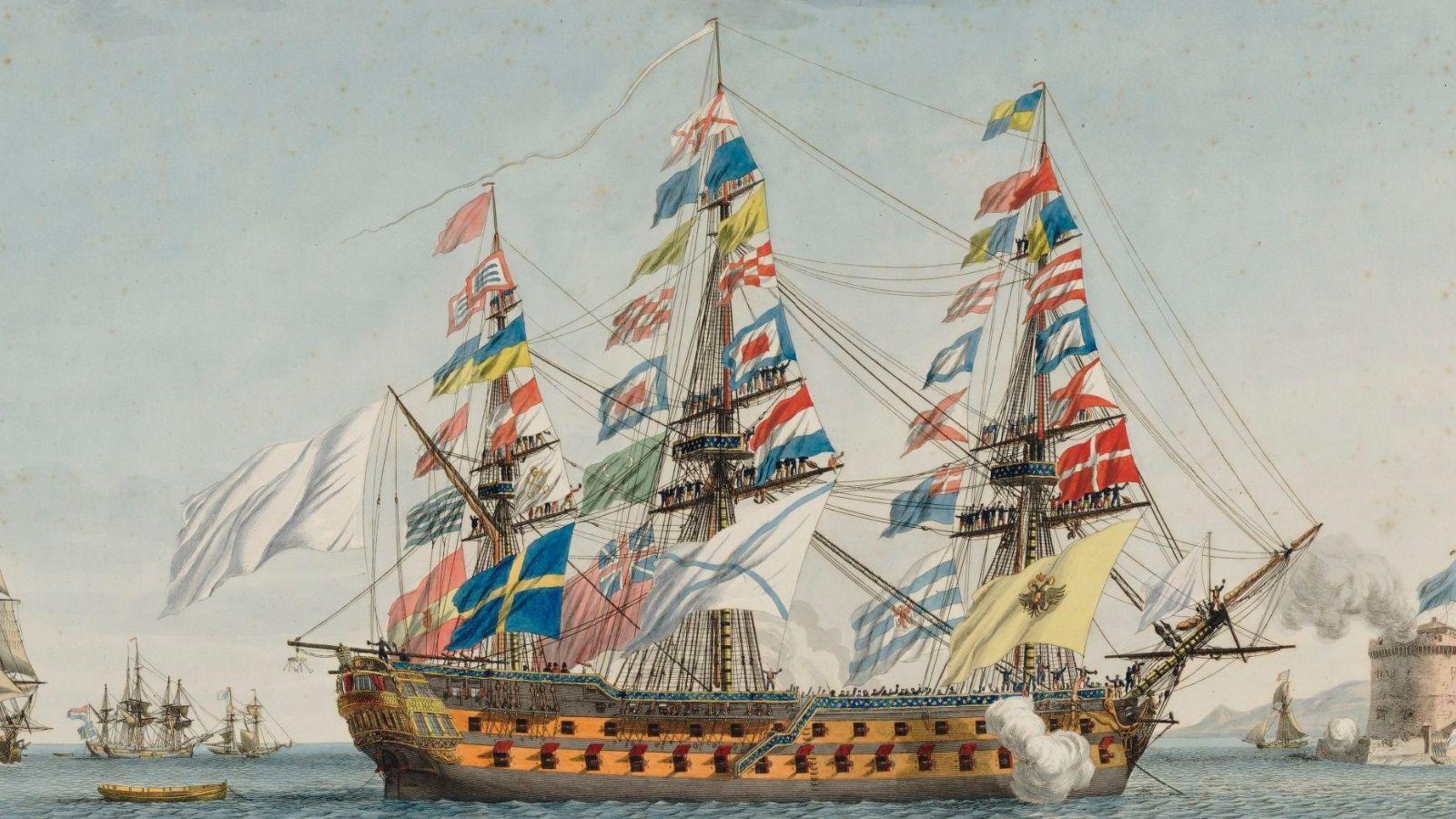 1600x900 Vaisseau de guerre français de 80 canons pavoisé en