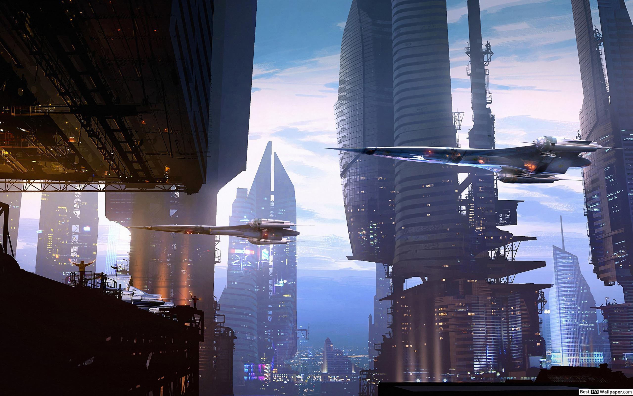2560x1600 Spaceship City Sci Fi HD Wallpaper Download