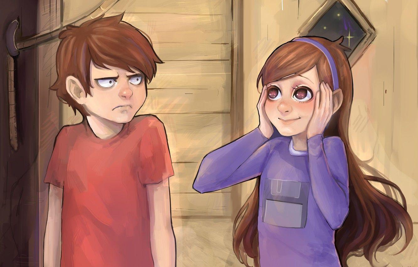 1332x850 Wallpaper cartoon, boy, girl, drawing, the animated series, illustration, Gravity Falls, Gravity Falls, Dipper, Mabel, Dipper, Mabel, real image for desktop, section фильмы