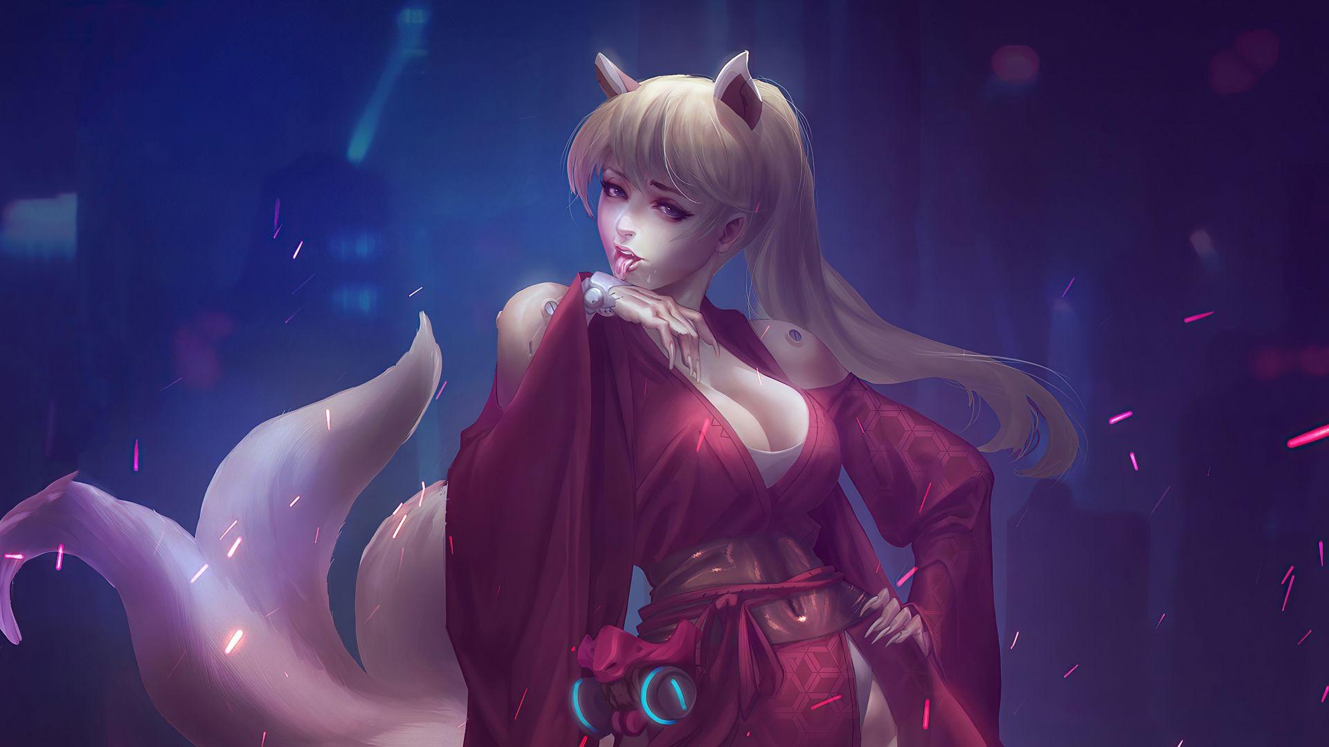 1920x1080 Desktop wallpaper cyber cat girl, fantasy, artwork, HD image, picture, background, fe56f1