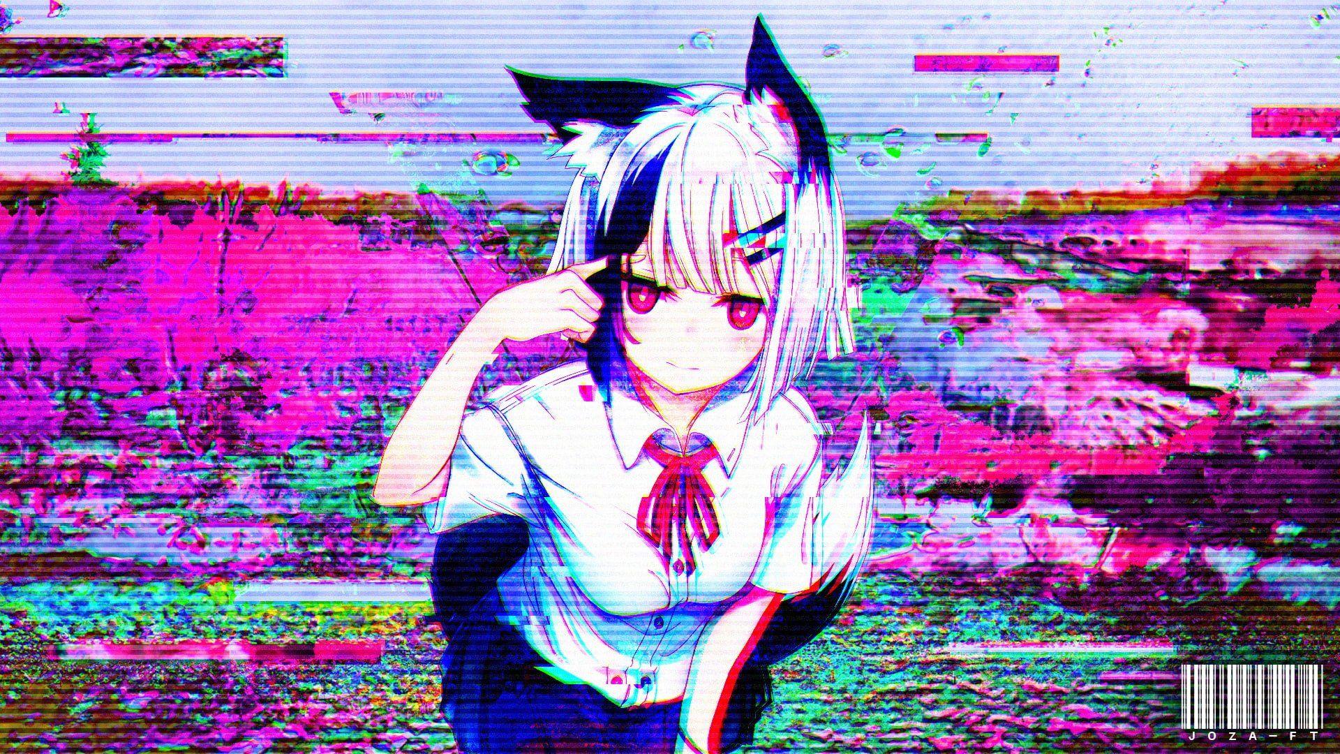 1920x1080 Anime wallpaper, anime girls, cat girl, glitch art, pink, artwork, digital art • Wallpaper For You HD Wallpaper For Desktop & Mobile