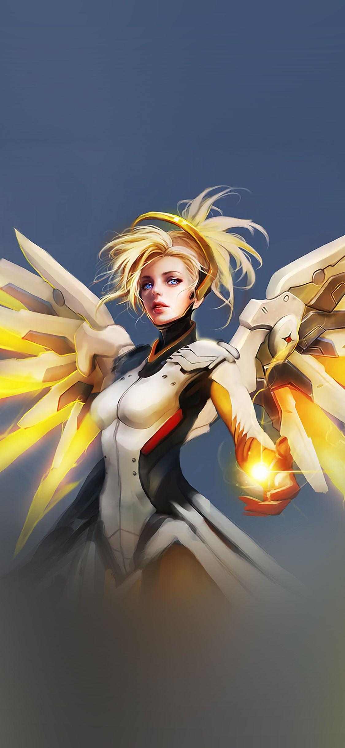 1125x2436 iPhone X wallpaper. overwatch mercy cute game art illustration angel