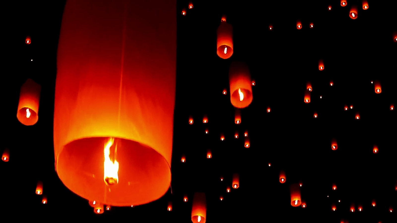1600x900 Wallpaper and Thoughts : Night Fire Balloons HD Mobile Desktop