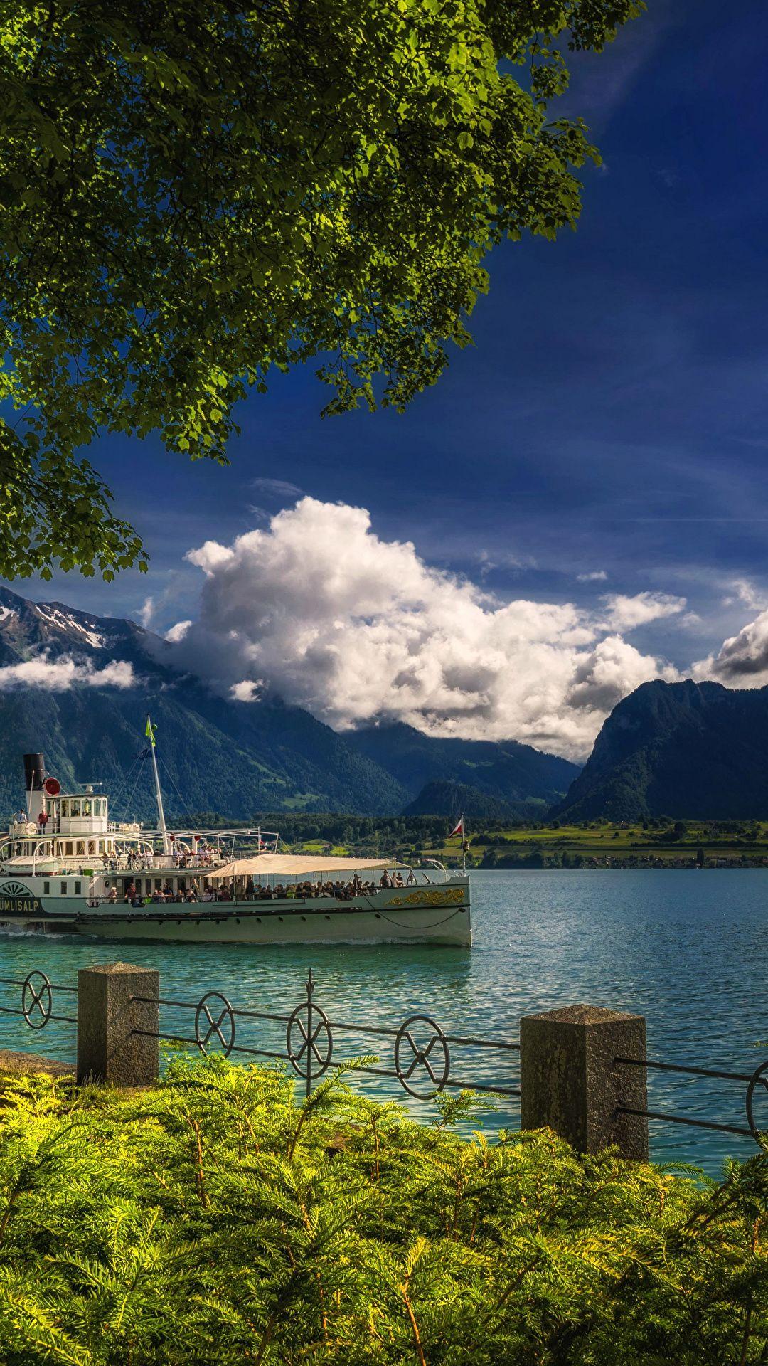 1080x1920 Desktop Wallpaper Switzerland Oberhofen Lake Thun Nature 1080x1920