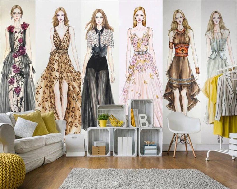 1000x800 Beibehang Custom wallpaper mural fashion girl clothes shop barber shop background decoration papel de parede 3D wallpaper tapety. custom wallpaper. 3D wallpaperfashion wallpaper