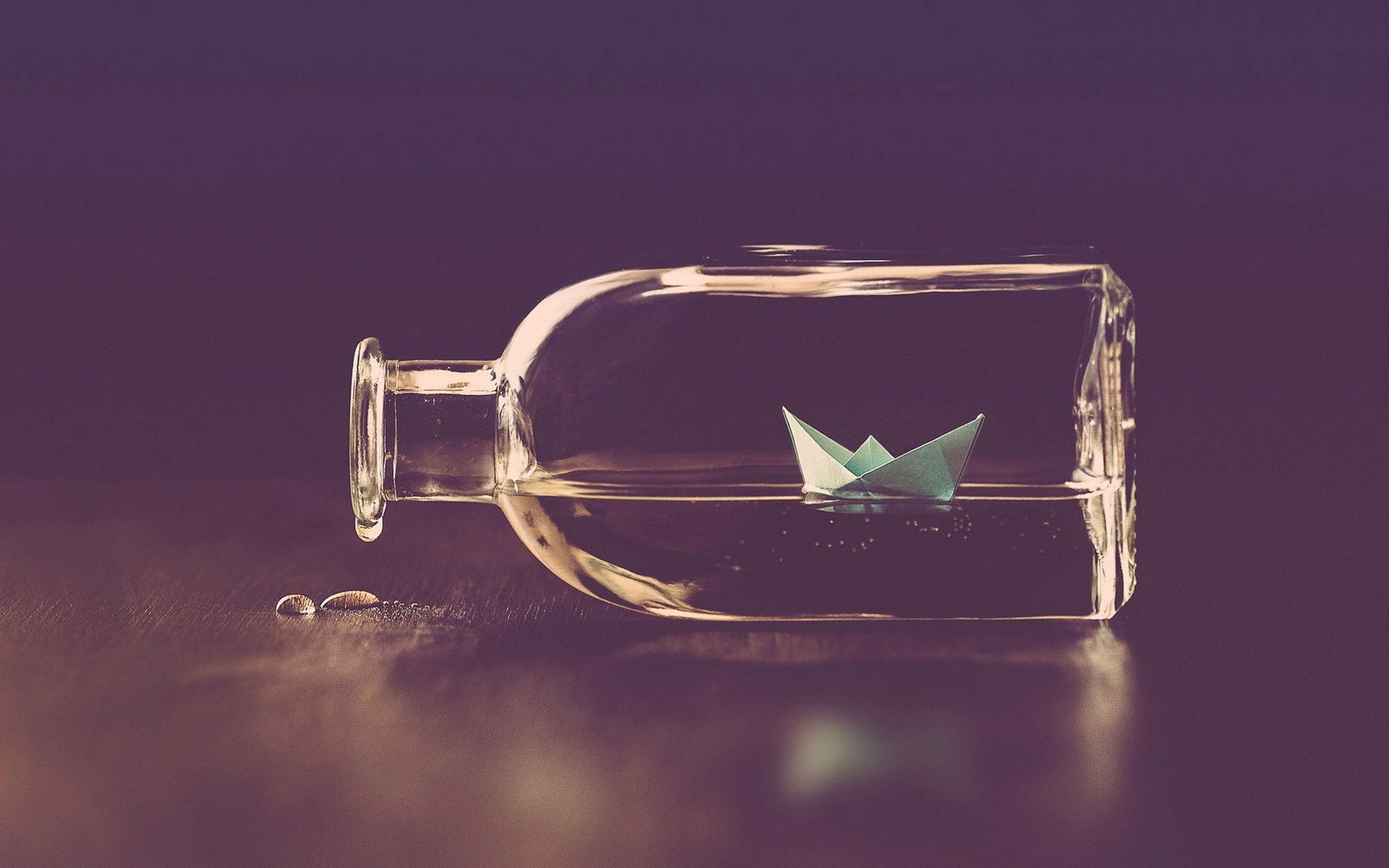 1920x1200 Wallpaper Paper ship, glass bottle, water, creative 1920x1200 HD Picture, Image