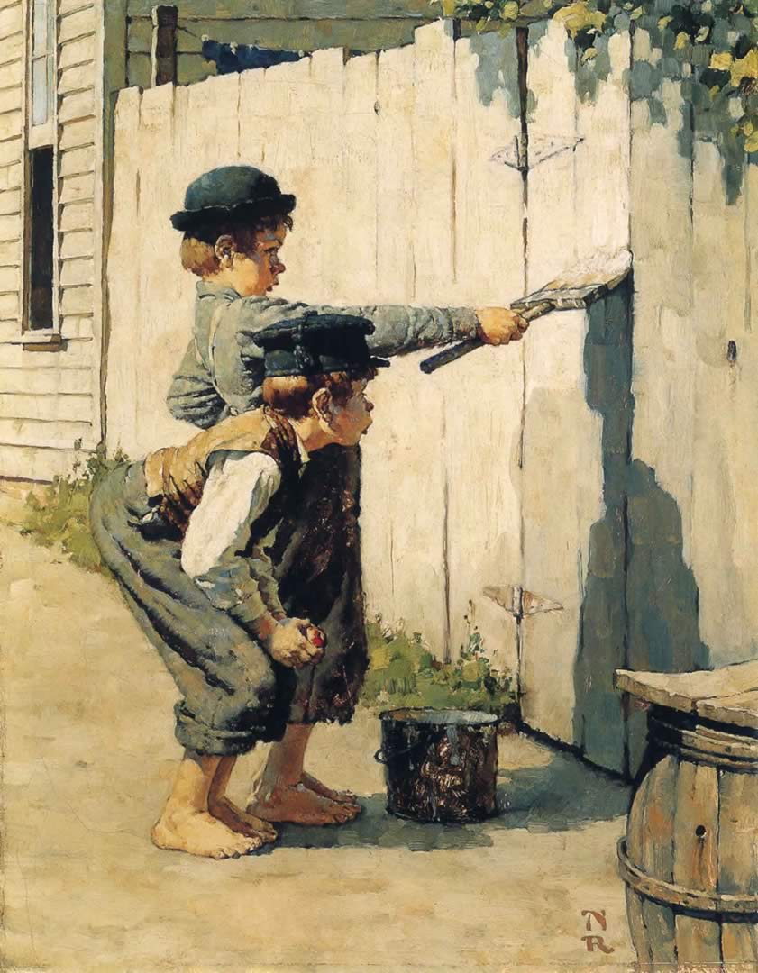 841x1080 Tom Sawyer Whitewashing The Fence The Fence By Norman Rockwell