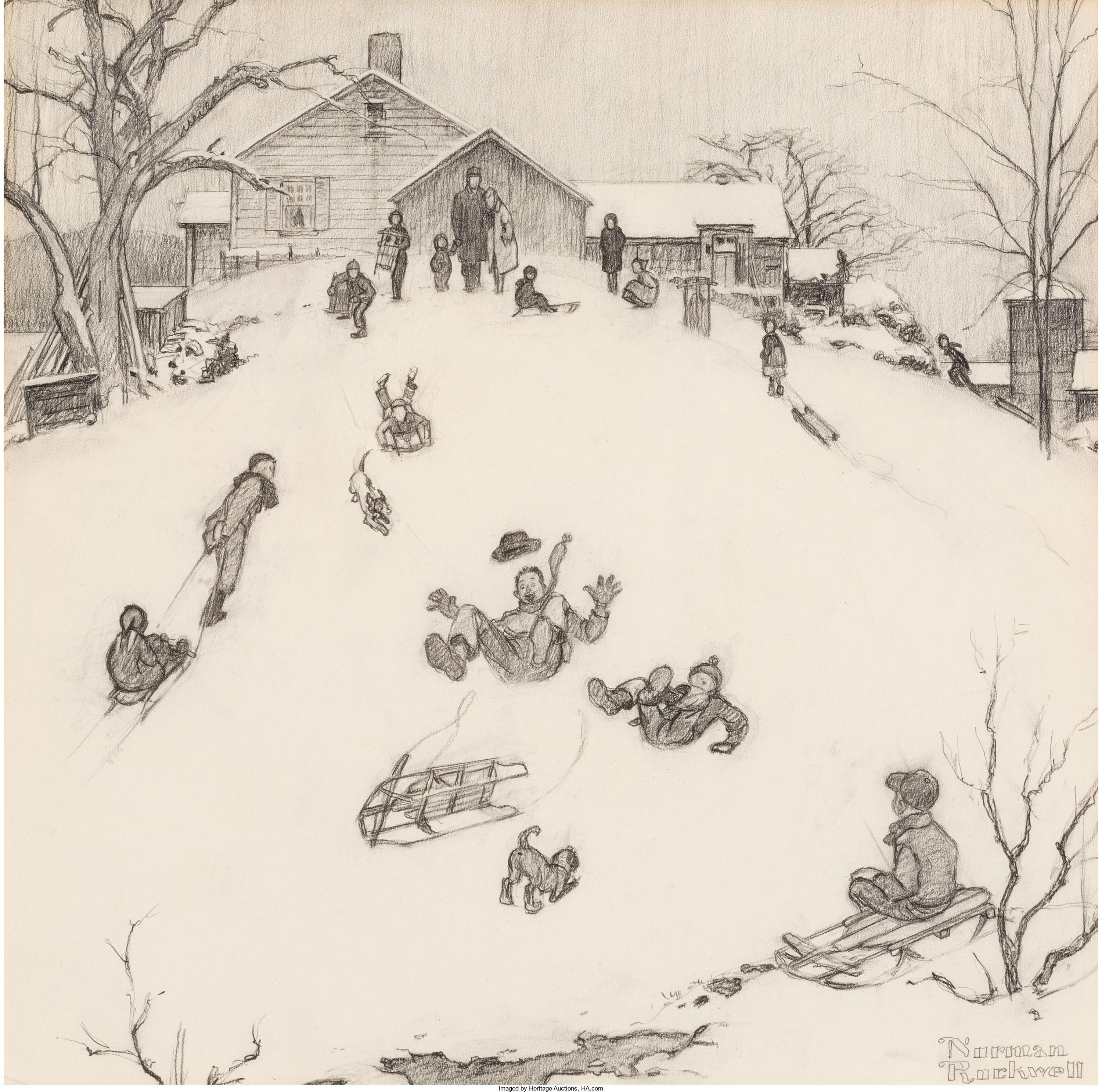 3000x2974 Norman Rockwell Winter Paintings