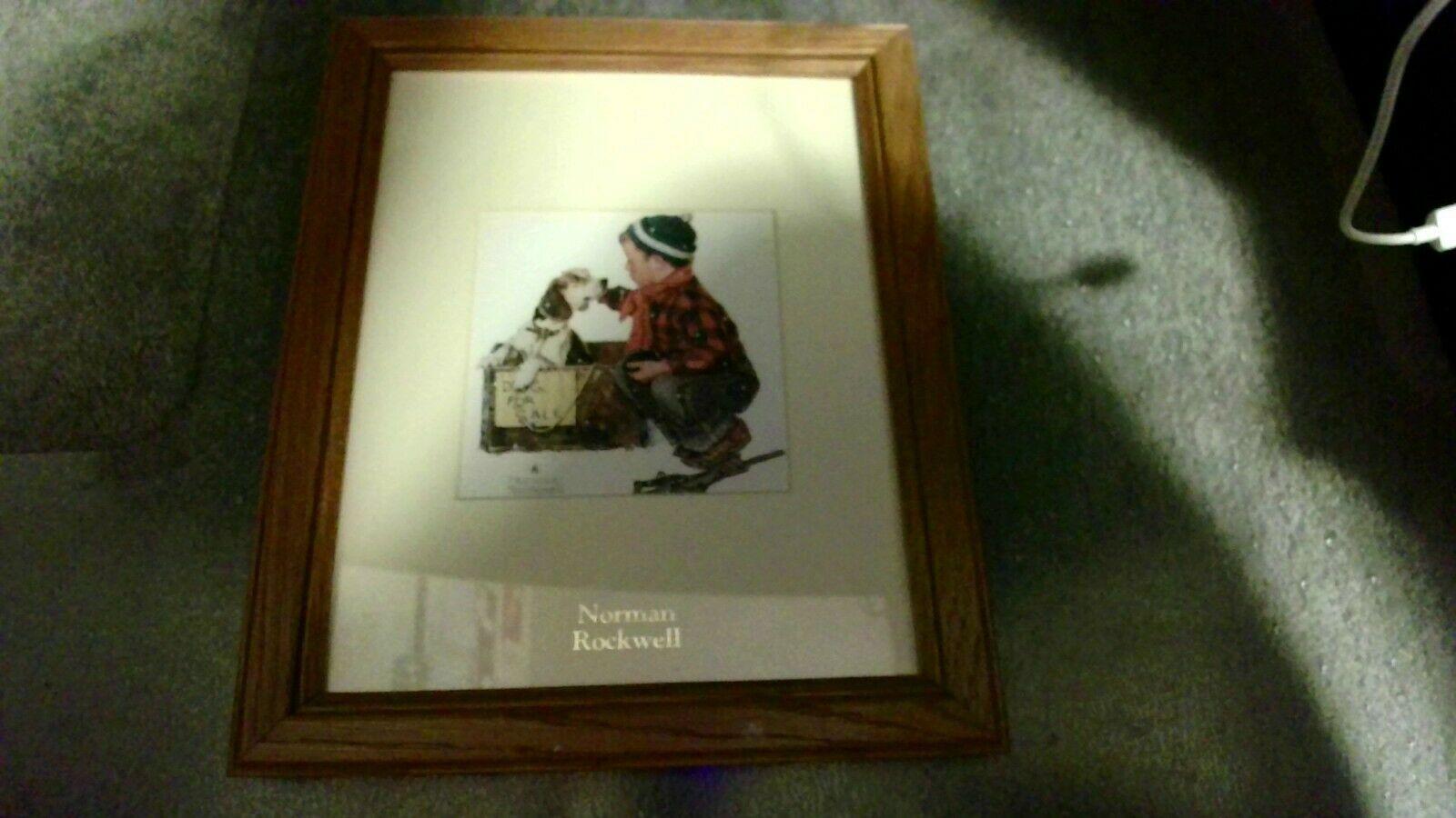 1600x900 WINTER Scene A Boy and A Dog Norman Rockwell in framed