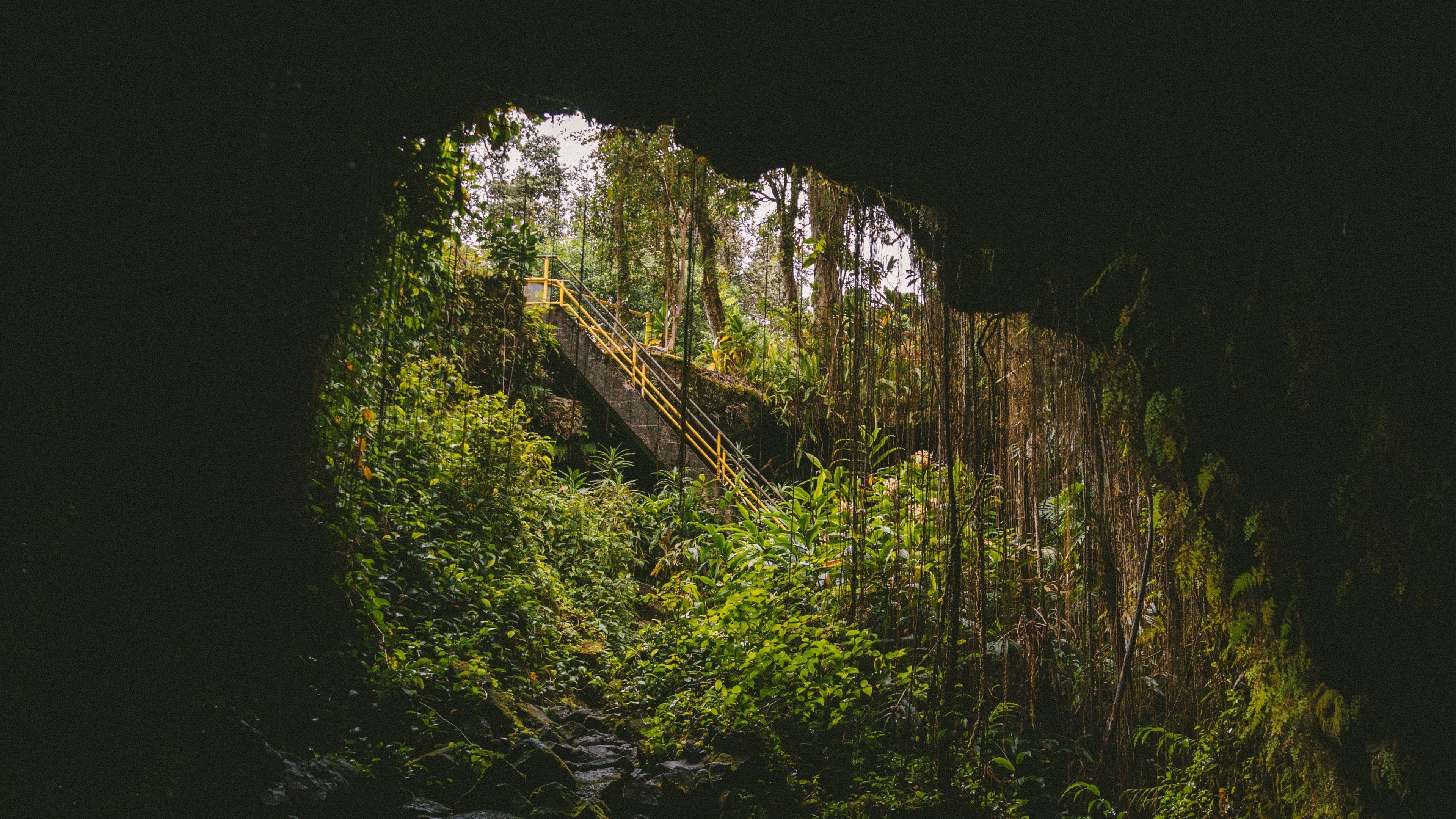 3840x2160 Download wallpaper 3840x2160 cave, dark, rock, stairs, nature 4k uhd 16:9 HD background
