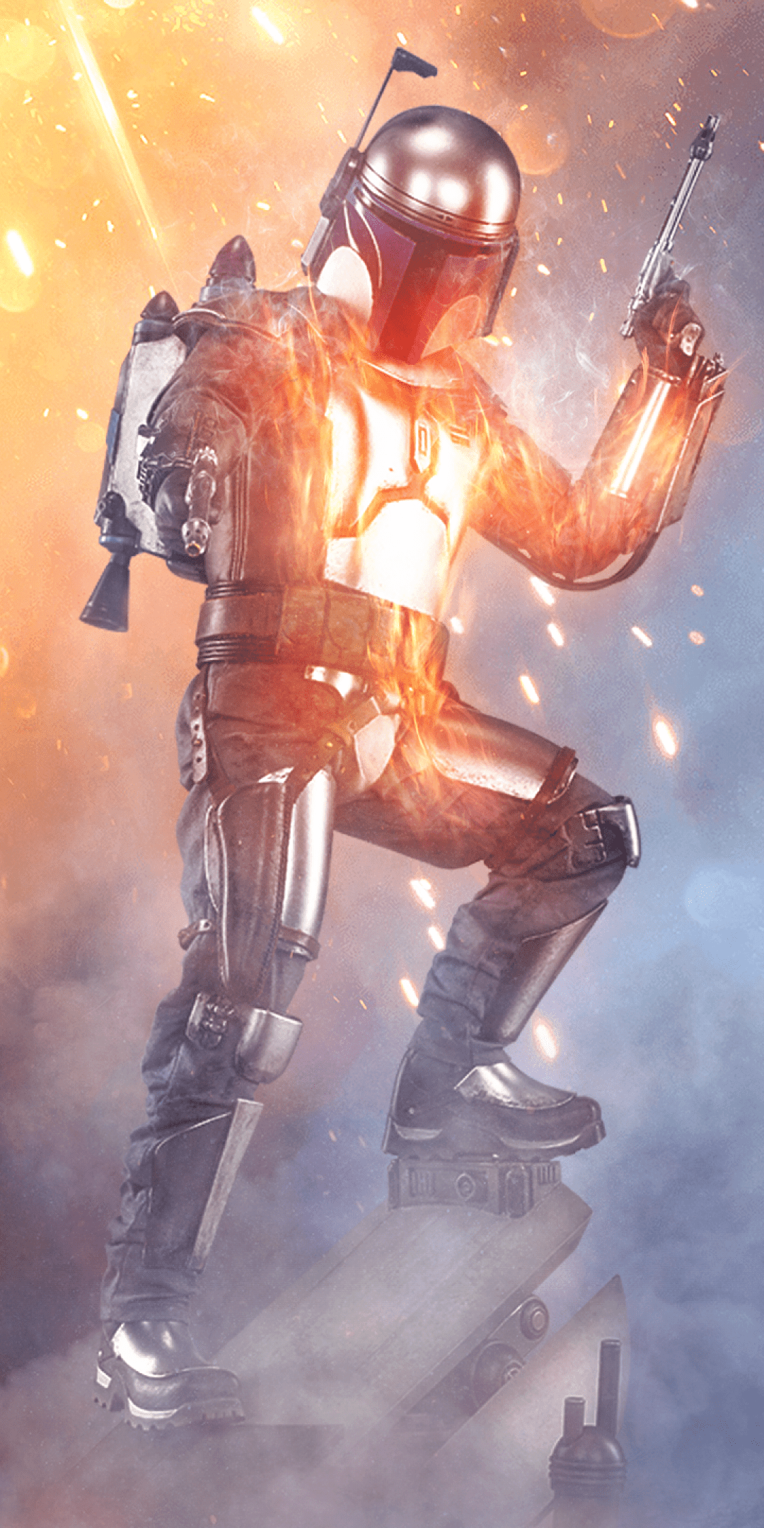 1080x2160 Download 1080x2160 Star Wars, Jango Fett, Explosion, Guns, Battlefield Wallpaper for Huawei Mate 10