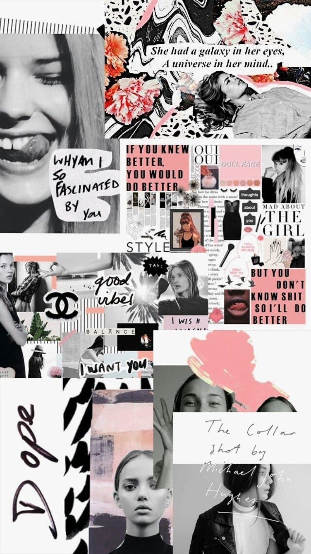 1080x1920 black white pink aesthetic mood board background wallpaper / iPhone HD Wallpaper Background Download HD Wallpaper (Desktop Background / Android / iPhone) (1080p, 4k) (1080x1920) (2021)